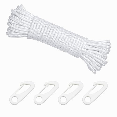 leruiyezs Flaggstångsrep 15 m av nylon för utomhusbruk med 4 krokar, väderbeständigt slitstarkt flaggrep som flaggstångstillbehör, flaggstång rep för trädgård camping evenemang utomhus