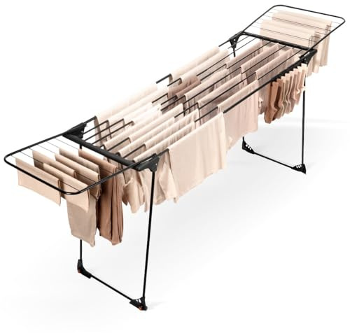 Vilde Stendibiancheria in metallo nero, estensibile, XXL, 204 – 260 x 56 x 103 cm, asciugabiancheria e salvaspazio