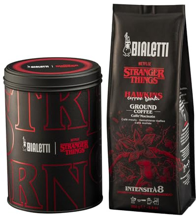 Bialetti Café molido Stranger Things – Lata + bolsa 250 g, mezcla Hawkins 50% Arábica 50% Robusta, edición coleccionista con diseño de la serie