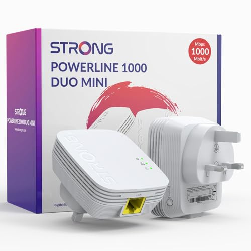 STRONG AV1000 Powerline Adapter Kit, HomePlug AV2 Network Extender, Plug & Play with Pair Button, Gigabit Ethernet Ports, Power Saving Mode, Up to 300m Range, Ideal for 3D/4K Streaming (NEW Version)