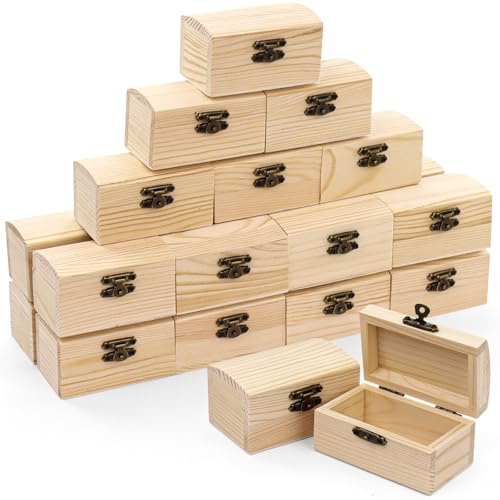Xaztr 24 Pack Small Wooden Boxes with Lid, Unfinished Wood Storage Boxes Bulk Wooden Treasure Box with Locking Clasp for DIY Crafts Jewelry Storage Gift Packaging, 9 x 5.5 x 5 cm