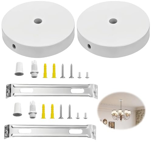 2PCS Rosetón Lámpara Techo Soporte, Blanco Embellecedor y Florón Lámpara Techo Con Accesorios De Instalación, Roseton Lampara Techo Para Salón Dormitorio y Cocina Iluminación Colgante Luces de Pasillo