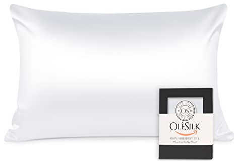 OLESILK Seide Kissenbezug Kissenhülle Haar- und Hautpflege mit Reißverschluss 16 Momme 1 Stück Weiß 40x80cm