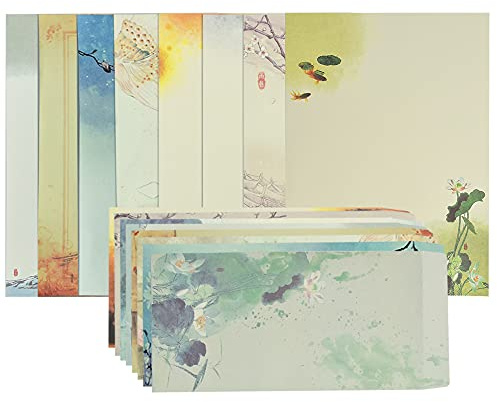 ANTHYTA Writing Paper and Envelopes,Writing Stationary Paper,32Pcs Letter Paper with 16Pcs Envelope,Printer Friendly,Color Both Sides,Classic Vintage Design for Student,Office