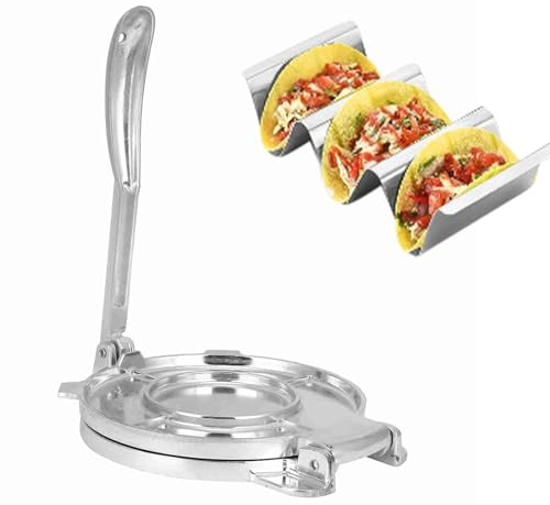 Tomotato Pressa per Tortilla, per Tortille Fatte in Casa, Pressa per Tortilla in Alluminio, Tortilla Maker Perfetta per Torta di Mais, Burrito, Muffin, Taco- Argento