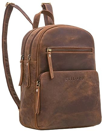 STILORD 'Fabienne' Kleiner Vintage Damen Rucksack Echtleder Hell-Braun mit vielen Fächern und Diebstahlsicher - ideal als Tagesrucksack Daypack Freizeitrucksack und Cityrucksack