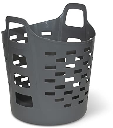 Clorox Flexible Laundry Basket - Plastic Hamper for Clothes, Bedroom, and Storage - Portable Round Bin with Carry Handles, 1 Bushel, Grey