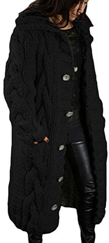 Onsoyours Femme Gilets Cardigan Long en Tricoté Veste Capuche Veste en Tricot Chaud Hiver Pull Ouvert Manteau Chaud Épais Blouson Gilet Grosse