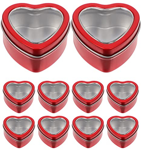 Wedding Favors 10pcs Tin Heart Shaped Tinplate with Lid Chocolate Candy Cookie Boxes Empty Candle Tin Jewelry Cases For Wedding Party Red Candy Box