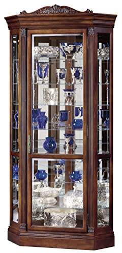 Howard Miller Boyer Corner Curio Cabinet II, Adjustable Storage Cabinets with Brown Finish Adjustable Levelers - Durable Glass Shelves for Collectibles - Decorative Items, Home Decor & Office