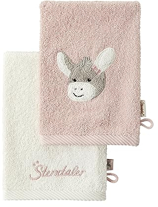 Sterntaler 2er Waschhandschuhe Esel Emmi Girl flora rose uni mit Stickerei und Logo Schriftzug