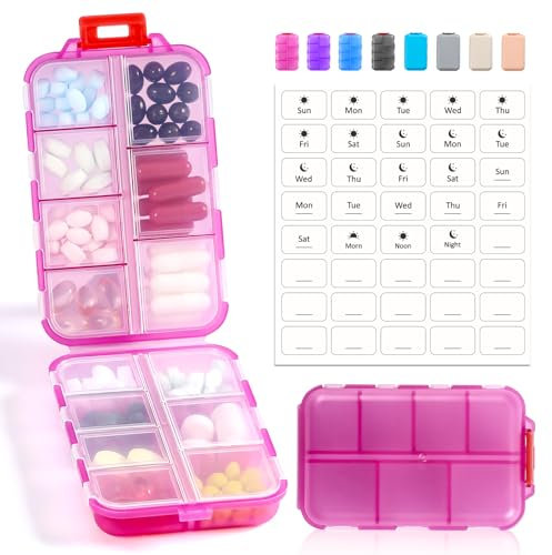 Pillen-Organizer-Box mit 14 Fächern und 40 weißen Etiketten – Reise-Medikamenten-Etui-Set – Tasche für tägliche und wöchentliche Apotheke – 7 Tage, 2 mal täglich Vitaminpräparate, Medikamentenhalter,