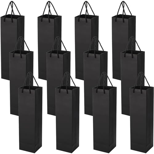 12 Stück Kraft-Wein-Geschenktüte, Premium-Wein-Geschenktüte mit Griff, Kraft-Wein-Organizer für Weihnachten, Hochzeit, Party (Schwarz)