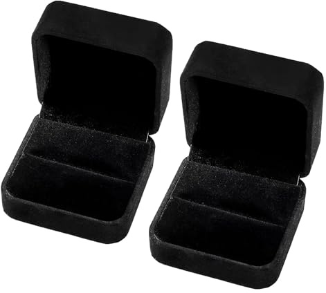 2 Pièces Boîte à Bijoux pour Bague, Boîte à Bagues Flanelle Carré, Boîte À Boucles D'Oreilles, Bijoux pour Bagues Pendentif Écrin, pour Fiançailles, Demande de Mariage, Mariage, Anniversaire (Noir)