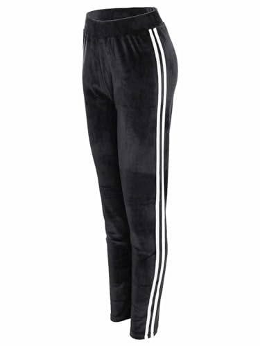 Ladies Velvet Jogger Tracksuit Pant Active Gym Yoga Fitness Bottoms Leggings Joggers Lounge Pants Velour Tracksuit Bottoms Elastic Waistband Everyday Wear (UK, Alpha, L, XL, Regular, Regular, Black)
