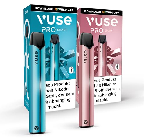 2er-Pack Vuse PRO Smart E-Zigaretten Set mit Zugautomatik, Stilvolle Vape mit Bluetooth Funktion, Cloud-Control Feature, Schnellladefunktion, Pod-System, Keine einweg ePod caps enthalten, Gold & Rot