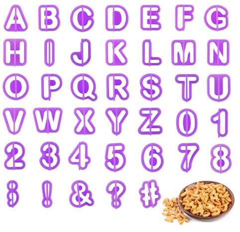 Juxiamal 40pcs Alphabet Cookie Cutters Set Purple Plastic Letter Cake Decorating Fondant Number Cutters Mould Tools Fondant Letter and Number Stamps for Sugarcraft Biscuit Pastry Plunger Baking