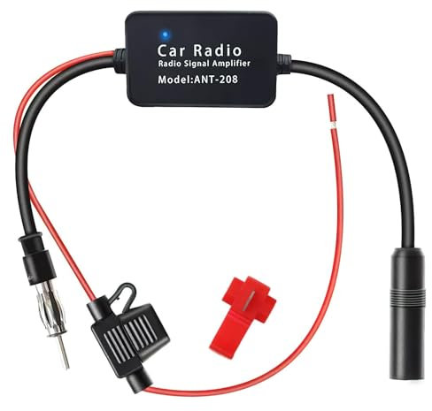 Amplificateur de Signal Radio Antenne Voiture FM AM - Booster 12V Avec Adaptateur Din, Noir