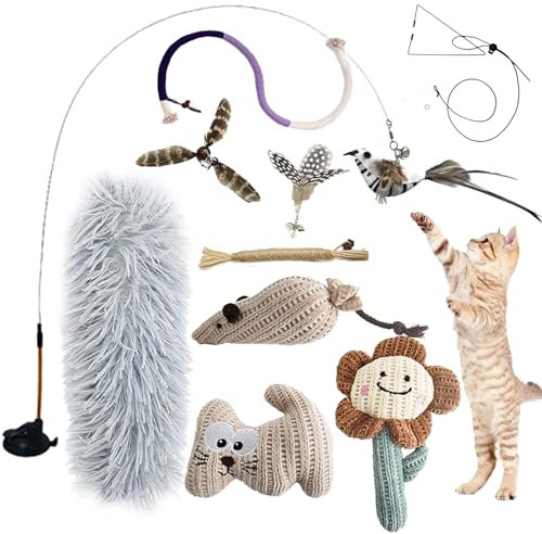 CUUOOT 7-in-1 Interactive Cat Toys for Indoor Cats Adult Kitten with Washable Adhesive Suction Cup, Hanging Interactive Toys, Silvervine Stick and Sisal Chew Rope Catnip Toy for Kitten Teething
