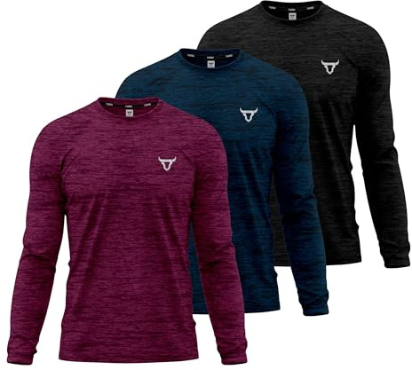 TORO ACTIVA Mens Pack of 3 T Shirt Light Weight Quick Dry Soft Moisture Wicking Active Athletic Plain Full Sleeve Shirts Workout Top