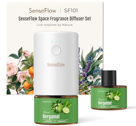 SenseFlow Difusor Aceites Esenciales Difusor de Aromas SF101 - Ultrasónico Sin Agua, 100 % Vegetal, Aromaterapia120 Días, para Hogar, Hotel y Estudio hasta 100 ㎡ - Bergamota