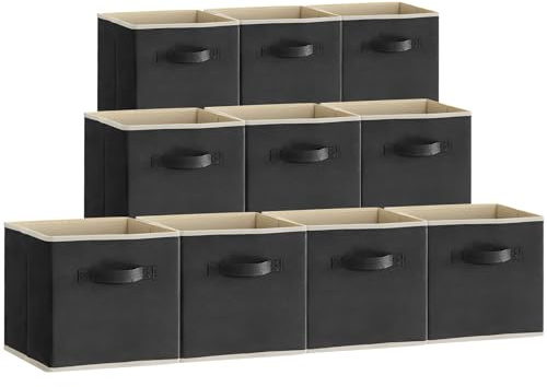 Lifewit Aufbewahrungsbox aus Stoff,18L Faltbar Aufbewahrungswürfel Ordnungsboxen Aufbewahrung aus Vliesstoff mit Griff für Würfelregal Ordnungsboxen Regal Einsatz,10 Stück,26,5 X 26,5 X 28 Cm,Schwarz
