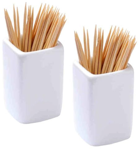 Ulawellor Lot de 2 porte-cure-dents en céramique, distributeur de cure-dents carré, en céramique, boîte de rangement portable
