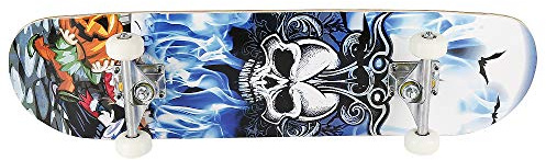 Skateboard Complet pour Enfants, Adolescents et Adultes, débutants, Double Kick Maple Deck Concave Cruiser Skateboard avec Outil en T,79 * 19.5 * 9.5cm (Motif tête de Mort)