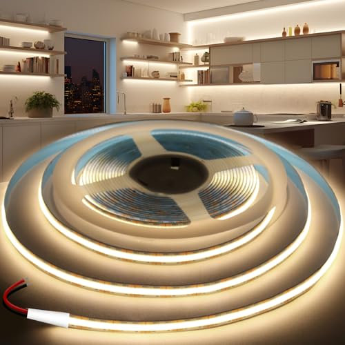 KSIBNW Striscia LED COB 12V, 5M Luci LED Bianco Naturale 4000K Adesive Strisce LED 320LEDs/M Flessibile Luce Nastro Larghezza 8mm Tagliabile Tubo LED per Soggiorno, Natale, Bar, Senza Alimentatore