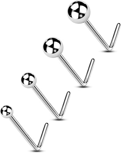 OUFER Kroppspiercing näsa piercing smycken 22 g näsa stud titan L-formad näsa piercingar nässtång 4 st 1,5 mm 2 mm 2,5 mm 3 mm topp små näsben pin set kvinnor näsborre piercing piercing piercing