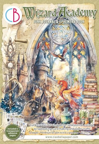Ciao Bella Junk Journal & Ephemera Book Wizard Academy - A4 Motivpapier Papier Scrapbook Grußkarten Geschenkverpackung DIY Basteln