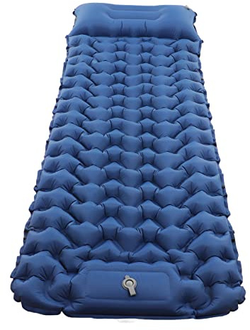Matelas de camping double gonflable facile avec pompe - Tissu 210T - Pour camping, randonnée, séjour à la maison - Avec sac de rangement