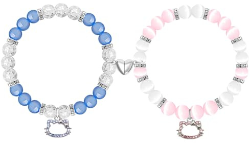 Tashce Magnetiska matchande armband för par och vänner, hjärtdesign partnerarmband med justerbar storlek, vänskapsarmband, BFF-par för 2, gåva för fjärran kärlek, S, Glas, Ingen ädelsten