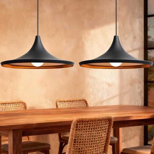 Maxled, Light is Led! Pendellampa Industrial 2 Stycken Kökslampa Hängande E27 Aluminium Hänglampa Svart Guld Vintage Kökslampa Tak Retro Lampskärm Lampa Modern Taklampa Ø36cmx 16,5cm