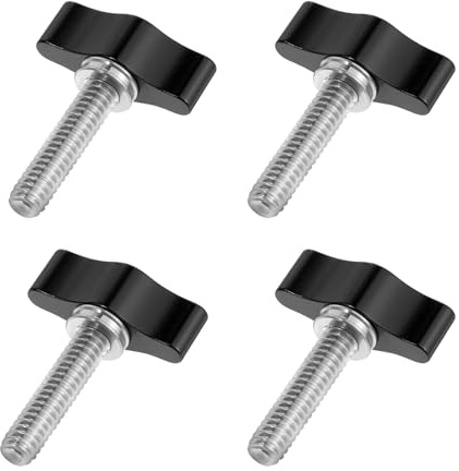 1/4-20 X 1 Thread Thumb Screws with Black Adjustable Tee Wing Aluminum Knob, 4 PCS Stainless Steel Thumbscrew Standard/Coarse Thread for Remove Replace Hand Clamping Tightening Knob Power Supply