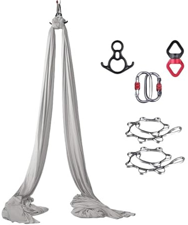 INLANDSIS Hotel Bee Yoga Aerial Silk(8x2.8m), Yoga Hammock for Hanging, Trapeze Swing, Strong Load-Bearing, Safe Protection, Yoga Swing Set, Acrobatics Hammock (Light Gray)
