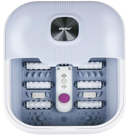 alpina Spa Pieds 8L 500W – Bain de Pieds Pliable Chauffant avec Bulles – Rouleaux Massage et Pierre Ponce – Spa Relaxation Maison Pieds – Bleu Clair