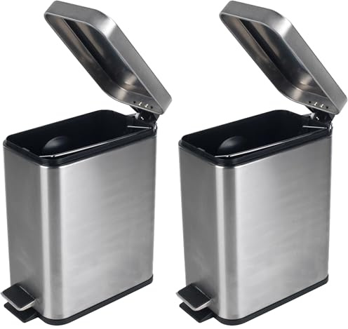 Beldray Cestino per rifiuti LA041173SS con pedale e coperchio con abbassamento automatico, 5 litri, in acciaio inossidabile (Confezione da 2)