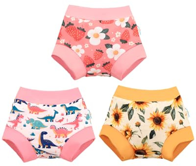 babygoal Reusable Swim Diaper - Waterproof Cloth Swimmers Pants for 18 Months to 24 Months Baby Toddler Beach & Pool(Strawberry,Sunflower,Dinosaur)