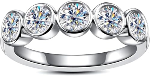 Anillo para Damas - Anillo de Moissanita, con Certificado GRA, Plata 925, Color D+, Claridad VVS1, Bañado en Plata Blanca de 18 Quilates, Corte por Plasma, para citas/Uso Diario/Bodas/Aniversarios