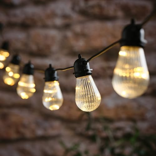 Lights4fun Set of 10 Fluted Micro Festoon Lights with Warm White LEDs, Battery Operated Decorative String Lights for Outdoor Parties & Garden Styling