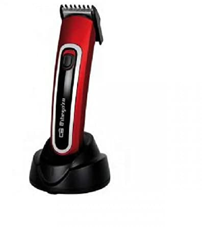 Orbegozo CTP 1820 - Corta pelos eléctrico recargable, 5 posiciones de corte, sin cable, base de carga con luz indicadora, cuchilla de acero inoxidable, negro, rojo