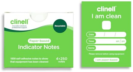 Clinell Indicator Notes - Sanitation Procedure Indicator Notes - Pack of 4 Pads - 250 Notes per Pad (1000 Notes) - Easy to Read - Green I Am Clean Notes