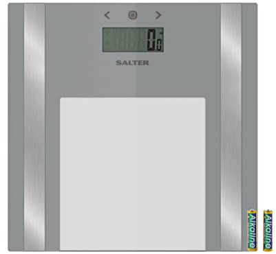 Salter 9158 SV3R - la bilancia digitale persone, ultrasottile, max 180 kg; bilancia peso e massa grassa, BMI; body analyser scale, modalità atleta, 8 utenti in memoria, batterie incluse, argento