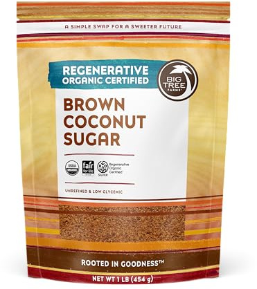 Big Tree Farms Organic Brown Coconut Sugar - Coconut Palm Sugar, Unrefined, Fine Crystals, Cane Sugar Replacement, Coconut Blossom Nectar, Vegan, Perfect for Baking - 1 Pound (Pack of 1)