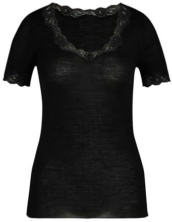 CALIDA Richesse Lace T-Shirt Dames, en Laine Vierge et Soie avec Dentelle à l'encolure, côte Fine en Tricot Rond sans Coutures latérales gênantes, thermorégulateur