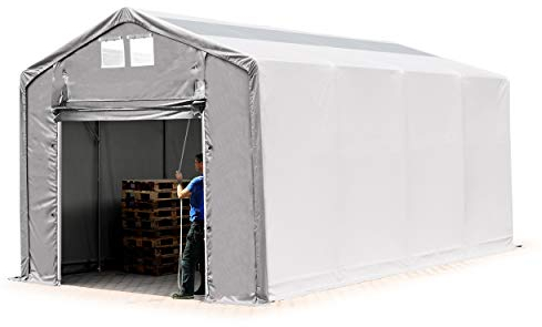 TOOLPORT Lagerzelt Zelthalle Weidezelt 4x8x3 m mit Hochziehtor - durchgehende PVC Plane 850 N mit Oberlicht - Wasserdicht