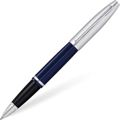 Cross Calais Rollerball Pen, Chrome & Blue Lacquer, Medium Point, Black Ink