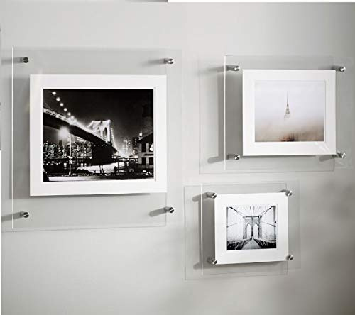 Ion Acrylics Custom Size Made to Order Picture Frame Floating Frameless Double Panel Acrylic with Stand Offs Wall Mount