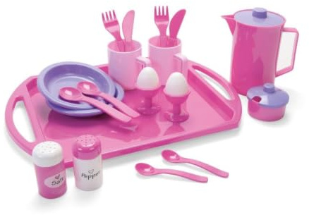 Dantoy Breakfast Set with Tray, Role Play Tea with 23 Pieces Kids Pretend Play, Made in Denmark – Princess Pink